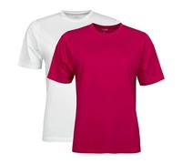 Spairs Womens Plain Essential T-Shirts - Half Cotton, Half Soft Cooling Breathable Bamboo, Crew Neck, Short Sleeve, Tagless, Black, White, Navy, Sizes UK 10, 12, 14, 16, 18, 2 Pack White/Berry UK 12