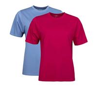 Spairs Womens Plain Essential T-Shirts - Half Cotton, Half Soft Cooling Breathable Bamboo, Crew Neck, Short Sleeve, Tagless, Black, White, Navy, Sizes UK 10, 12, 14, 16, 18, 2 Pack Blue/Berry UK 10