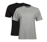 Spairs Womens Plain Essential T-Shirts - Half Cotton, Half Soft Cooling Breathable Bamboo, Crew Neck, Short Sleeve, Tagless, Sizes UK 10, 12, 14, 16, 18, 2 Pack Black/Grey Heather UK 16