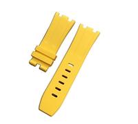 SPAKAMTZTK 28mm Soft Black White Green Yellow Orange Gray Blue Red Silicone Rubber Watch Strap Bracelet For AP For ROYAL OAK Watchband Belt watch band(Yellow,With Silver Buckle)