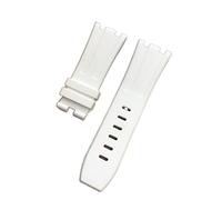 SPAKAMTZTK 28mm Soft Black White Green Yellow Orange Gray Blue Red Silicone Rubber Watch Strap Bracelet For AP For ROYAL OAK Watchband Belt watch band(White,Without)