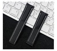 SPAKAMTZTK Real Leather Watch Band Watchband For Breitling Strap For NAVITIMER For WORLD For Avenger Belt 20mm 22mm 24mm Logo watch band(Black flat,BLACK BUCKLE_22MM)