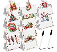 Spakon 100 Pcs Christmas Place Cards with 2 Pens Holiday Seating Name Card Folding Rustic Table Place Setting Cards Xmas Colorful Name Tent Cards for Christmas Dinner Brunch Birthday Holiday Party