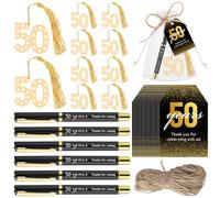 Spakon 25 Set 50th Birthday Party Favor for Guest Anniversary Party Favor Golden Birthday Bookmark Thanks for Coming Pen with Tag