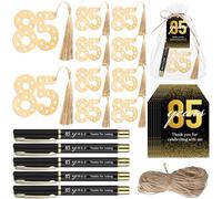 Spakon 25 Set 85th Birthday Party Favor for Guest Anniversary Party Favor Golden Birthday Bookmark Thanks for Coming Pen with Tag