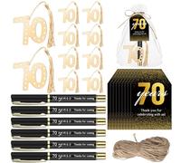 Spakon 25 Sets 50th 60th 70th 80th Birthday Favors for Guests Birthday Bookmark Golden Bookmarks Thanks for Coming Ballpoint Pen with Thank You Tags Anniversary Party Favors Wedding Souvenirs (70th),