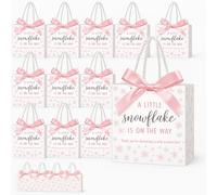 Spakon 25 Sets Snowflake Baby Shower Party Favor Bags a Little Snowflake Is on the Way Gift Print Treat Bags with Handle and Bow Ribbon Baby Shower Birthday Party Supplies