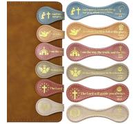 Spakon 6 Pcs Christian Magnetic Bookmarks Bible Verse Religious Personalized Magnetic Leather Book Marker for Sunday School Teacher Nurse Coworker Reading Lover Gifts(Earth Tones,Classic)