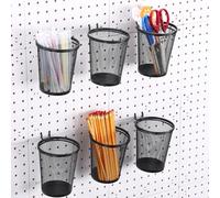 Spakon 6 Sets Pegboard Cups with Ring Hook, Peg Board Baskets Bin Holder Organizer Accessories Pegboard Pencil Cup Multipurpose Metal Pen Holder for Office Garage(Black,3.15x5.24x4.33'',Regular)