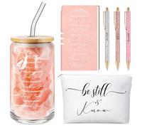 Spakon Christian Gift Set for Women: 6 Pcs A6 Leather Journal Notebook, 16 Oz Glass Cup, Glitter Ballpoint Pen, Makeup Bag with Inspirational Quotes (Rose Gold)