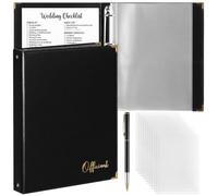 Spakon Wedding Officiant Collection Leather 4 Ring Binder 12.4 x 10 Inch Vintage Leather Presentation Book with Pen & 10 Card Pages for Ceremony Sermon Minister(Black)