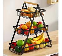 Spalivivre 3 Tier Fruit Stand Fruit Basket, Fruit Vegetable Basket Bowl with Wooden Handle, Vegetable Storage Rack For Kitchens Home Office Vegetables Onion Banana Potato Snack Basket