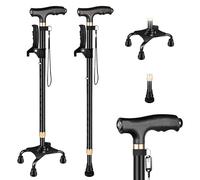 Spalivivre Walking Stick with LED Light, Quad Cane with Ergonomic Handle & 4-Prong Base for Standing, Foldable & Adjustable Lightweight Aluminum Cane for Men & Women and Seniors