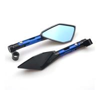 SPAMFAFGHQ Universal CNC Aluminum Motorcycle Handlebar Rear View Mirrors Blue Anti-glare Mirror Suitable For Most Motorcycles(Long Blue)