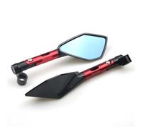 SPAMFAFGHQ Universal CNC Aluminum Motorcycle Handlebar Rear View Mirrors Blue Anti-glare Mirror Suitable For Most Motorcycles(Long Red)