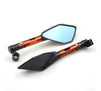SPAMFAFGHQ Universal CNC Aluminum Motorcycle Handlebar Rear View Mirrors Blue Anti-glare Mirror Suitable For Most Motorcycles(Short Orange)