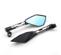 SPAMFAFGHQ Universal CNC Aluminum Motorcycle Handlebar Rear View Mirrors Blue Anti-glare Mirror Suitable For Most Motorcycles(Short Silver)