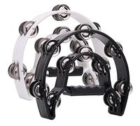Spamietz 2 x Double Row Tambourine Drum Set for Adult, Half Moon Musical Tambourine 20 Jingles Metal Hand Held Percussion Drum