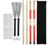 Spamietz Drum Sticks Set,5A Maple Wood Drum Sticks,Drum Rods Brushes,Retractable Drum Wire Brushes,Drum Dampeners with Bag