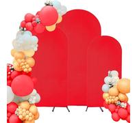 Spandex Fitted Wedding Arch Cover Set of 3 Red Arch Backdrop Cover, Round Top Chiara Backdrop Stand Covers for Wedding Birthday Party Baby Shower Banquet Arch Decoration (Red, 4FT,5FT,6FT)