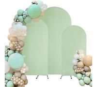 Spandex Fitted Wedding Arch Cover Set of 3, Round Top Chiara Backdrop Stand Covers for Wedding, Birthday Party, Baby Shower, Banquet Decoration (Sage Green, 6FT, 6.6FT, 7.2FT)
