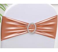 Gankar 50pcs Stretch Spandex Chair Sashes for Wedding Chair Bands with Buckles, Rose Gold Chair Bows for Party Banquet Theme Event Decorations (50 Pieces, Rosegold, Pink Gold)