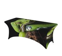 Spandex Table Cloth 6FT Elastic Fitted Stretch Tablecloths for Rectangle Tables Washable Cute Green Tree Python Table Cover for Party Birthday Wedding Banquet Tablecloth