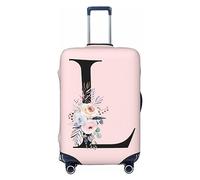 Spandex Travel Luggage Cover Cute Pink Suitcase Protector Bag,Black Letter L With Boho Floral Flowers Leaves Anti-Scratch,Dust-Proof Washable Suitcase Sleeve For Kid Adult,Fits 18-21 Inch Luggage,