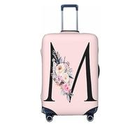 Spandex Travel Luggage Cover Cute Pink Suitcase Protector Bag,Black Letter L With Boho Floral Flowers Leaves Double-Sided Print Anti-Scratch,Dust-Proof Washable Suitcase Sleeve For Wheeled Suitcase