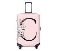 Spandex Travel Luggage Cover Cute Pink Suitcase Protector Bag,Black Letter L With Boho Floral Flowers Leaves Anti-Scratch,Dust-Proof Washable Suitcase Sleeve For Kid Adult,Fits 18-21 Inch Luggage