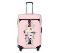 Spandex Travel Luggage Cover Cute Pink Suitcase Protector Bag,Black Letter L With Boho Floral Flowers Leaves Anti-Scratch,Dust-Proof Washable Suitcase Sleeve For Kid Adult,Fits 18-21 Inch Luggage,
