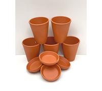 Spang Terracotta Long Tom plant pots 9W X 10H with saucer (9cm) LT9/S9 (Pack of 5)