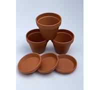 Spang Traditional Terracotta Plant Pots with saucers 8cm W x 7cm H F8/S9 (Set of 3)