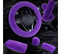 SPANICE 6pcs in 1 Set Leapord Fluffy Faux Wool Steering Wheel Cover & Soft Handbrake Cover & Gear Shift Cover & 2pcs Seat Belt Shoulder Pads & Center Console Cover Warm Universal Fit (Purple)