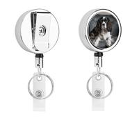 Spaniel On The Sofa Badge Holder Metal Heavy Duty Retractable Badge Holder Retractable Keychain with Belt Clip Key Ring Tactical ID Badge Reel Key Chain