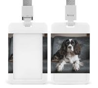 Spaniel On The Sofa ID Badge Holder Cute ID Badge Name Card Holder with Lanyard Detachable Name Tag Clips Vertical ID Card Protector Case for Daily Office Gifts