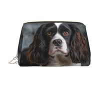 Spaniel On The Sofa Leather Makeup Bag, Large-Capacity Travel Storage Bag, Dual-Purpose Toiletries and Makeup Bag