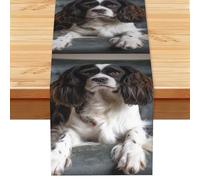 Spaniel On The Sofa Linen Table Runner Wrinkle Free Farmhouse Dining Tables Runners, Burlap Kitchen Tablecloths 13" X 72" Decorative Table Cover for Party Coffee Holiday Decor