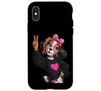 Spaniel Puppy Girl Pink Glasses Peace Sign Pop Mood Graphic Case for iPhone X/XS