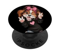 Spaniel Puppy Girl Winking Double Peace Sign Pop Graphic PopSockets Adhesive PopGrip