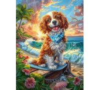 Spaniel Puppy on Surfboard 500 Pieces Jigsaw Puzzles Fairy Tale Animal Plant For Men Educational Decompression Adults Anxiety Memory Care Mothers Valentines Cardboard 500 PCS