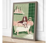 Spaniel's Bubble Bath Novelty Canvas Wall Art Print 36x24 Inch