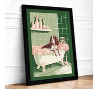 Spaniel's Bubble Bath Novelty Framed Wall Art Print A1 Black