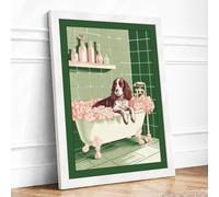 Spaniel's Bubble Bath Novelty Framed Wall Art Print A1 White