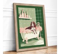 Spaniel's Bubble Bath Novelty Framed Wall Art Print A2 Oak