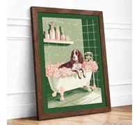 Spaniel's Bubble Bath Novelty Framed Wall Art Print A2 Walnut
