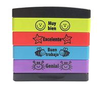 Spanish 4-in-1 Self-Inking Teacher Marking Stamp Stack - Muy Bien, Excelente, Genial, Buen trabajo