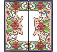 Spanish 7.5cm x 3.5cm Floral Cherry Flower Hand-Painted Ceramic Numbers, Letters, Tiles & Filigree Metal Frames (Ends (as a Set))