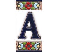 Spanish 7.5cm x 3.5cm Floral Cherry flower hand-painted Ceramic Numbers, Letters, Tiles & Filigree Metal Frames (A)
