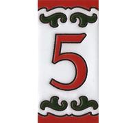 Spanish 7.5cm x 3.7cm Daniela-6 Red & Green Hand-painted Ceramic Number Tile (5)